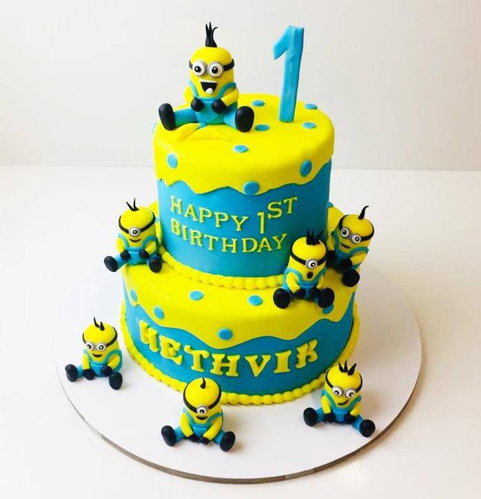 Two Tier 'Minions' Cake by bakerdays - Personalised Birthday Cake -  Children's Birthday Cake with Balloons - TheFoodMarket.com